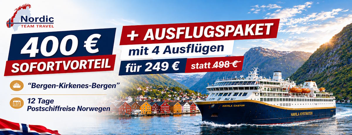 Havila Postschiffreise 2026 BKB 400€+Ausflugspaket