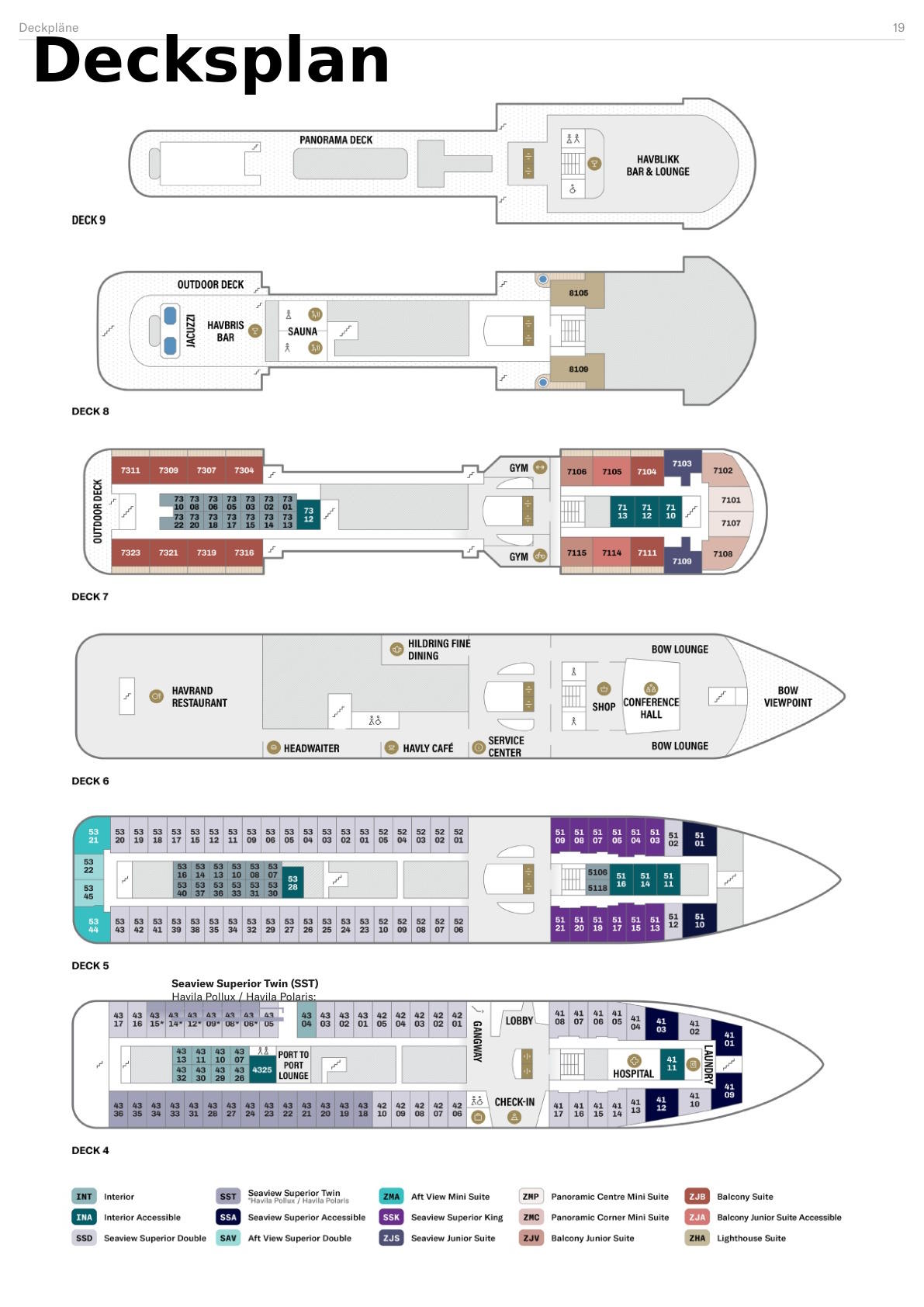 Havila: Havila Reiseplan Seite Decksplan