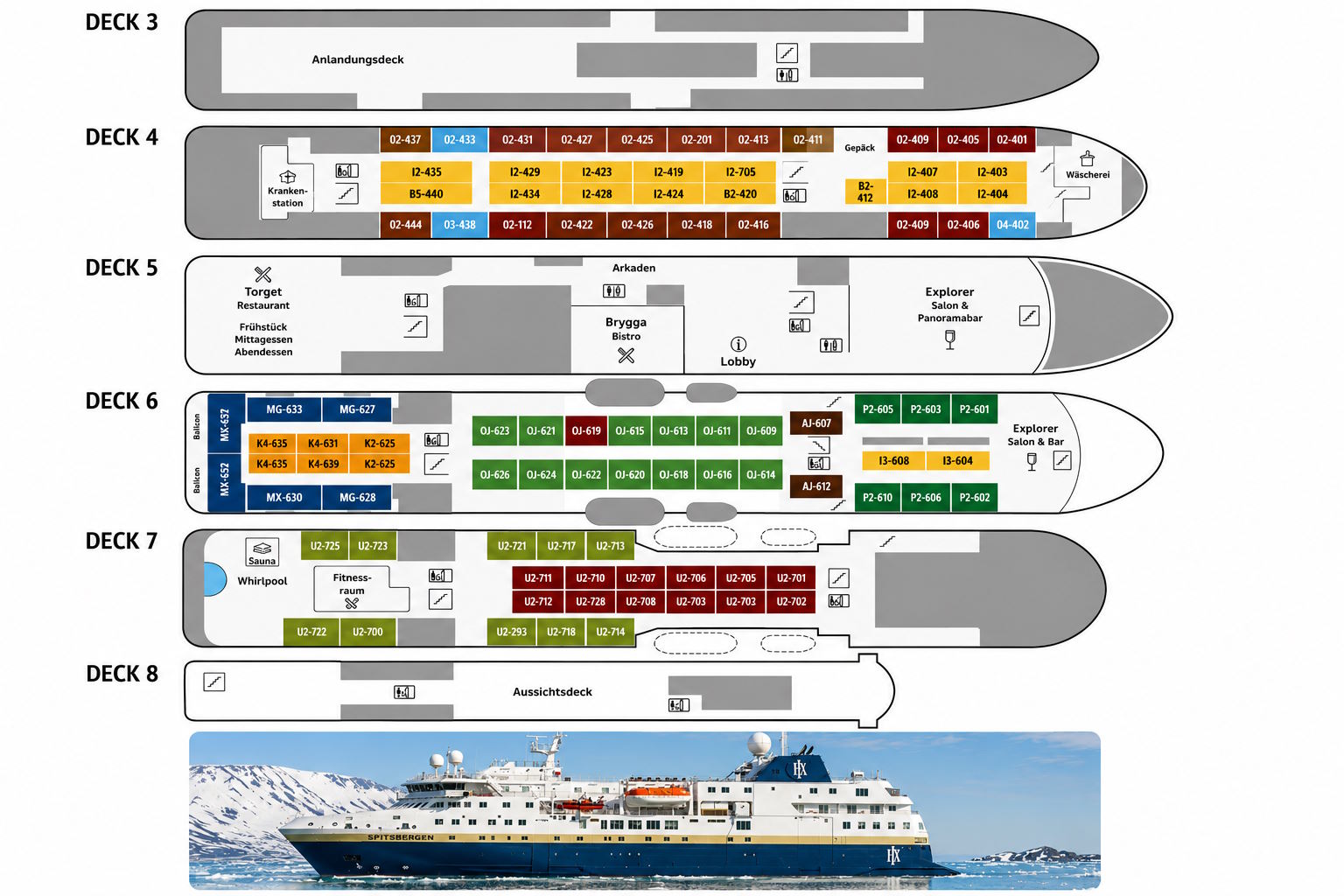 Expeditionen: MS Spitsbergen Decksplan 