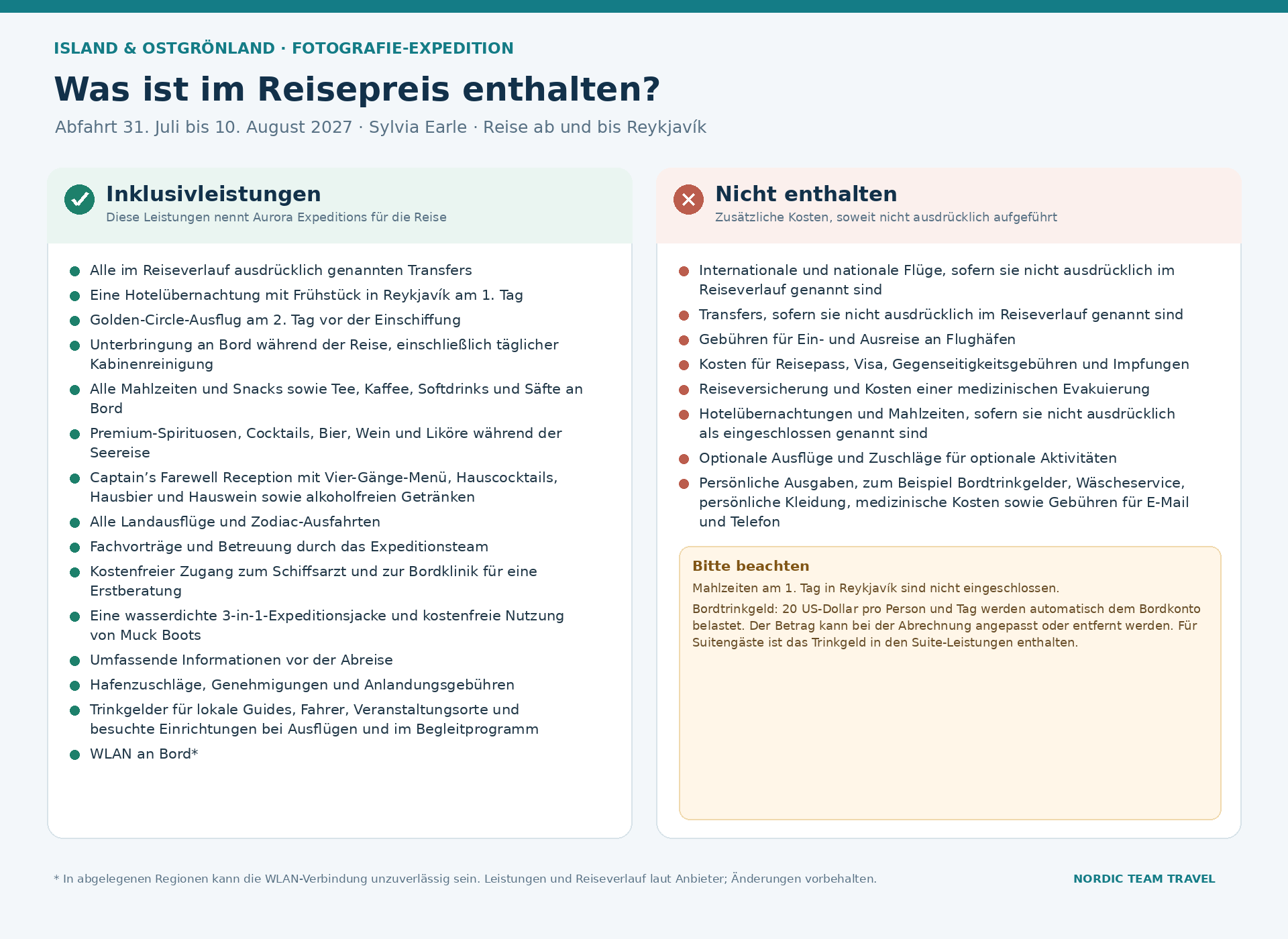 NTT Inklusiv Exklusivleistungen Island Groenland Expeditionen: NTT Inklusiv Exklusivleistungen Island Groenland
