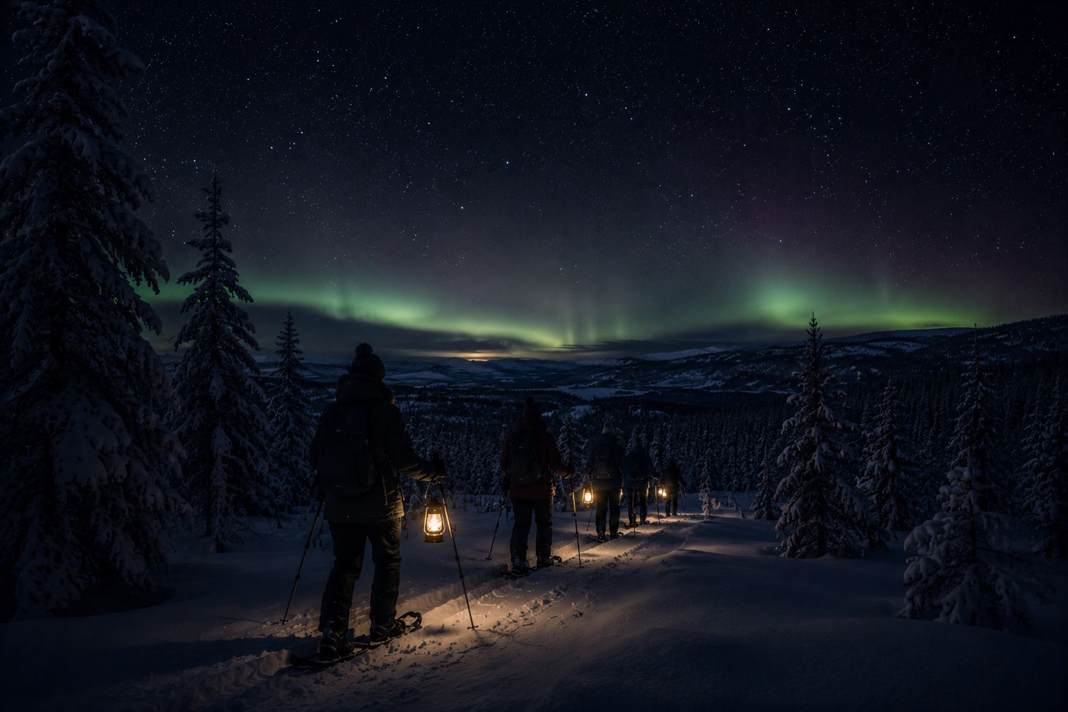 Winter: Schneeschuhwanderung Polarlichter