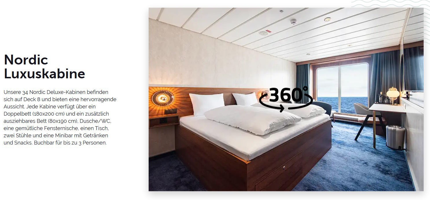 Kreuzfahrten: Smyrill Nordic Luxuskabine Doppelbett