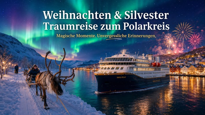 Havila Winterreise mit Rentierschlitten, Polarlichtern und Feuerwerk